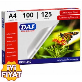 Resim DAF LAMİNASYON FİLMİ A4 125 MİKRON 100’LÜ YÜKSEK KALİTE KORUMA VE PARLAKLIK 