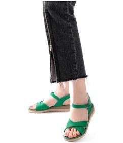 Resim 692-564 Çimen Yeşili Ortopedik Taban Çapraz Tokalı Kadın Sandalet Bej 