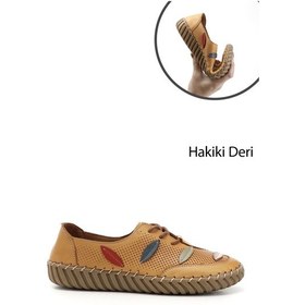 Resim Gönderi(R) Gönderi R Hardal Dolgu Taban Bağcıklı Hakiki Deri Comfort Ayakkabı Hardal 