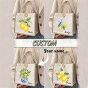 Resim 1 Adet Özelleştirilebilir Çiçek Desenli Hafif Dayanıklı Günlük Omuz Çantası - Limon & Yaprak Deseni, Açık Üst ve Polyester Astarlı Beyaz, Günlük Seyahat, Yaz Plajı, Randevular için Kişiselleştirilmiş Hediye, Modern Estetik 