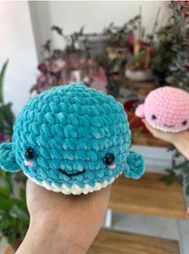 Resim Amigurumi Kadife Mavi Yavru Balina Oyuncağı 