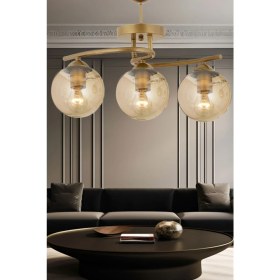 Resim Mediterian 3'lü Eskitme Bal Camlı Modern Aydınlatma Seti, Şık ve Zarif Tasarım, Metal, 30 x 60 