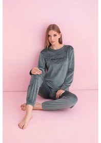 Resim Pijamerry Kadın Kışlık Bisiklet Yaka Kadife Pijama Takımı 3036y - 1 Adet Yeşil 