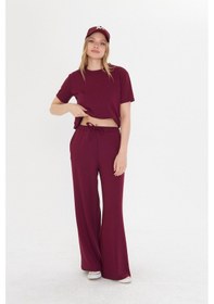 Resim Thiff Gymwear Bordo Kadın Modal Kumaş Kısa Kolu Eşofman Takımı Bordo 