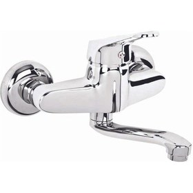 Resim Kevser Su Duvardan Döner Borulu Mutfak Evye Aplike Bataryası Kısa Boru Krom 