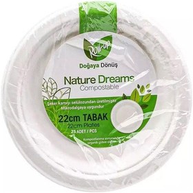 Resim Roll-up Nature Ekolojik Karton Kağıt Parti Tek Kullanımlık Tabak - 22 Cm. - 25 Adetlik 1 Paket Beyaz 