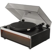 Resim Hym Originals Lumi Dahili Bluetooth Hoparlörlü Işıklı Retro Pikap Plakçalar Aux, RCA Çıkışlı All-in-One, Siyah Ceviz 