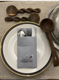 Resim Gümüş Yaldızlı Kumaş Dokulu Hoş Geldin Ya Şehri Ramazan Gri Cepli Peçete 6 Lı 