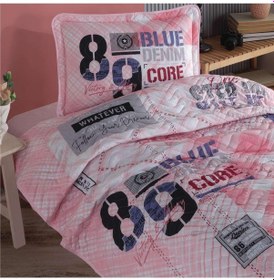 Resim Clasy Ranforce Yatak Örtüsü Tek Kişilik Denim V1 Pembe 