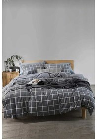 Resim Çift Kişilik Ekose Desen Yorgan Kılıfı 2 Adet Yastık Kılıfı Antrasit 