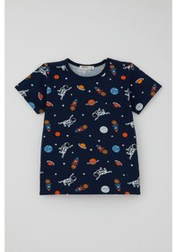 Resim Breeze Erkek Bebek Şortlu Pijama Takımı Galaksi Temalı Astronot Desenli 9 Ay-3 Yaş, Lacivert 