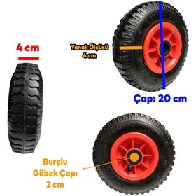 Resim NZB Yük Taşıma Arabası Tekeri El Arabası Burçlu Şişme Şambelli İç Lastikli Teker 200x40 mm Plastik Jant 