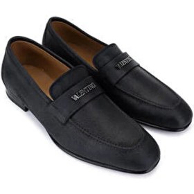 Resim Valentino Erkek Siyah Hakiki Deri Loafer Ayakkabı Platform Tabanlı Şık Tasarım 