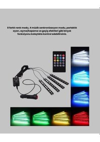 Resim Rgb Müzik Kontrollü Araç Led Işık Seti 48 Led 12v Uzaktan Kumandalı 