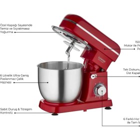 Resim Stand Mixer Siyah, Kırmızı Renk Seçenekleri, Şık ve Kullanışlı Mutfak Aleti 