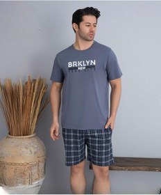 Resim Pijamoni Erkek Bisiklet Yaka Kısa Kol Şortlu Pijama Takımı 6175/11 - 1 Adet Füme 