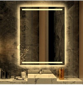 Resim Nuun Dekor 80x60cm Günışığı Ledli Kumlamalı Banyo Aynası - Trafolu Şeffaf 