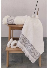 Resim 2'li Kabartma Bordürlü & Püsküllü Havlu Seti - %100 Pamuk El Havlusu - 50x85 Cm -mor Mor Mor 