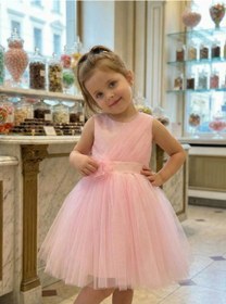 Resim Butikhappykids Kız Çocuk Pembe Volanlı Tüllü Çiçek Detaylı Abiye Elbise 1-5 Yaş Pembe 