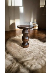 Resim Ahşap Masif Ceviz Renk Tekli Yan Sehpa Şık Ve Dekoratif Mantar 