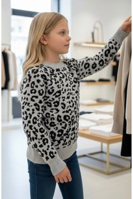 Resim Minimoda Kids Kız Çocuk Leopar Desenli Kazak 