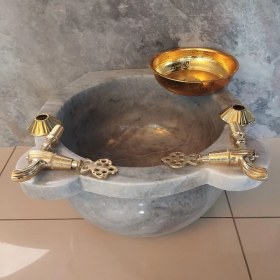 Resim Gri Mermer Hamam Konsept Set Altın 