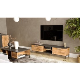 Resim Robinhome Robin Home Troya Serisi Tv Sehpası Tv Ünitesi Metal Ayaklı Çam 