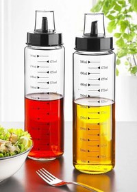 Resim 2 Adet Isıya Dayanıklı Borasilikat Cam 500ml Damlatmaz Akıllı Yağlık Yağdanlık Sirkelik Ve Ahşap Alt 