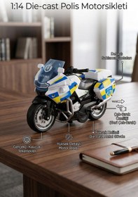 Resim 1:14 Ölçekli Die-cast Metal Çek-bırak Polis Motosikleti Çok Renkli 