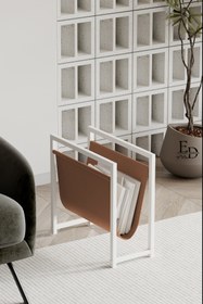 Resim ED Efelez Design Gazetelik , Dergilik , Coral Koltuk Yanı Düzenleyici , Beyaz Metal - Taba Deri 