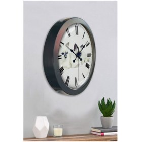 Resim Bahat Kedili Salon Ofis Duvar Saati Gri Metal Çerçeve 36 Cm 