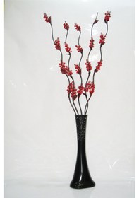 Resim 60 Cm Siyah Desenli Vazo 5 Adet Kırmızı Üzüm Çiçekler 