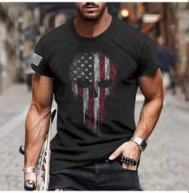 Resim Snapbuy Erkek Spor T-shirt 3d Baskılı Askeri Kafatası Desenli 2025 Yaz Modasımavi Mavi 
