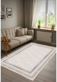 Resim Krem Dijital Baskı Salon Halısı Kaymaz Tabanlı Yıkanabilir Halı Yolluk 413 Krem 