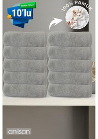 Resim 10'lu Gri El Havlusu - 50x90 Cm, 225 Gr, %100 Pamuk, Spa Ve Otel Havlusu, Günlük Kullanıma Uygun Gri 