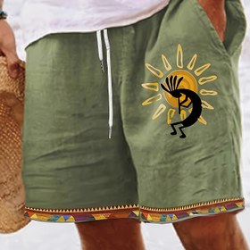 Resim Erkekler için rahat yeşil şortlar, prehistorik desenli - Plaj kenarları çizgili yüzme şortları, dijital desen tasarımı, rahat esnek olmayan kumaş, yaz etkinlikleri için mükemmel, yaz rahat giyim | Rahat Stil Şortlar | Dijital Desenli Şortlar 