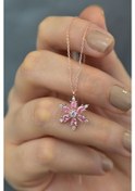 Resim Rose Altın Kaplama Pembe Taşlı Kamelya Çiçeği Kadın Kolye Çok Renkli 