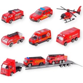 Resim MCM Group 10 Parça Araç Taşıyan Tır Seti - Die Cast - DS047 - Itfaiye (Lisinya) 