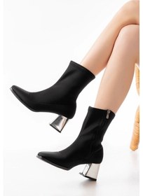 Resim Dalgıç Siyah Topuklu Fermuarlı Kadın Bot Siyah 