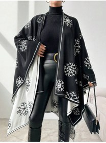 Resim 02Lady Fashion kadın çift taraflı kulanılabilen kar desenli triko şal panço 