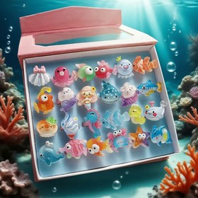 Resim 10'lu/24'lü Deniz Hayvanları Karakterli Yüzükler, Kızlar İçin Renkli Takılar, Kızlar ve Torunlar İçin Renkli Yüzükler, Doğum Günü/Parti Hediyeleri, Tatil Hediyeleri, Noel ve Yılbaşı Hediyeleri (Rastgele Stil) 
