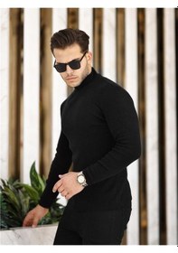 Resim Siyah Erkek Slim Fit Yarım Balıkçı Fitilli Triko Kazak-trz19158r01s Siyah 