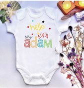 Resim irembaby Unisex Küçük Adam Baskılı %100 Pamuklu Çıtçıtlı Body Zıbın 