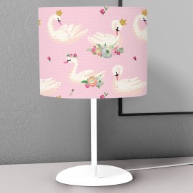 Resim instababyrooms Kuğu Pembe Çiçek Desenli Çocuk Odası Dijital Baskılı Çocuk Odası Masaüstü Abajur Avize 