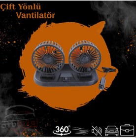 Resim Çift Başlı 360 Dönebilen Araç Fanı Çakmaklık Girişli 