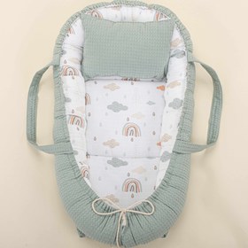 Resim Babynest ve Yastık - Çift Taraflı - Yeşil Petek - Yeşil Gökkuşağı 