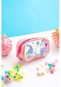 Resim 01112 Pembe Renk Unicorn Desenli Şeffaf Su Geçirmez Tek Bölmeli Kalem Kutusu 