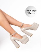 Resim Karınca 5-9334 15cm Platformlu Kalın Ve Yüksek Topuk Bilek Taşlı Ten Rugan Renk Kadın Ayakkabı 