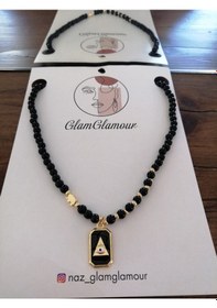 Resim Glamglamour Siyah Oniks Doğal Taşlı Göz Uçlu Kadın Kolye Siyah 