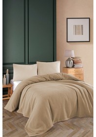 Resim Renkli Gofret Desen Çift Kişilik Yatak Örtüsü Otel Pike 200x230cm Bej 
